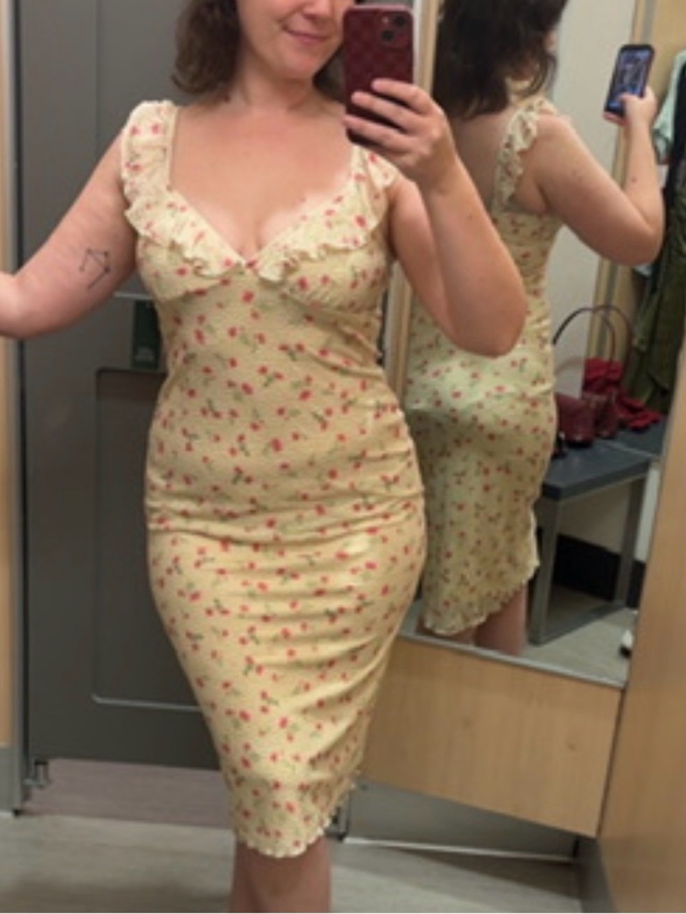 wild fable Pale Yellow Floral Midi Slip Dress